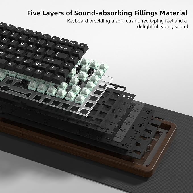 Womier 75% Mechanical Keyboard Wireless with Wood Natural WD75 V2 QMK/VIA | Gaming Creamy Keyboard 8000mAh Battery, Tri-Mode Key Board RGB Hot Swappable with PBT Keycaps-POM Linear Switch,Black - Image 6