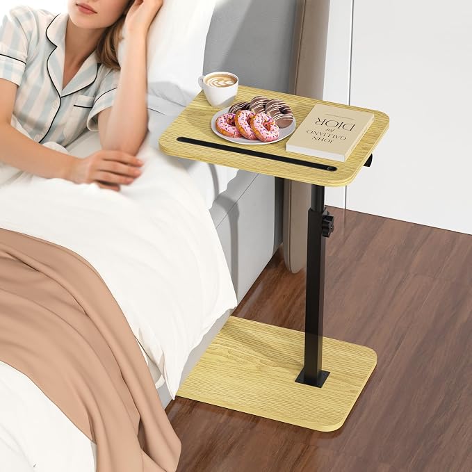 360° Swivel Sofa Side Table for Couch, Set of 2 | Adjustable Height, Laptop Table for Work, TV Trays Table for Snacks Reading, Fits Bed Chair, Phone & Tablet Slot - Image 4