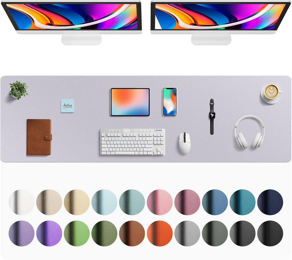 Aothia Faux Leather Desk Mat - Large Mouse Pad, Non-Slip PU Leather Blotter, Waterproof Writing Surface for Office and Home (Smoky Lavender, 63" x 17") by Aothia