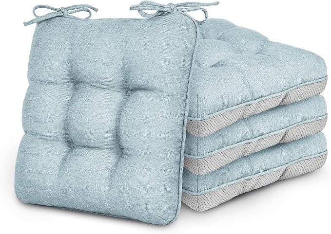 Love's cabin Memory Foam Chair Cushions Set of 4, 15.5 Inch, Light Blue | 15.5"x15.5"x3.5", Indoor & Outdoor Chair Seat Pads with Non-slip Bottom and Ties, for Dining, Kitchen, Office and Patio Chair by Lovescabin
