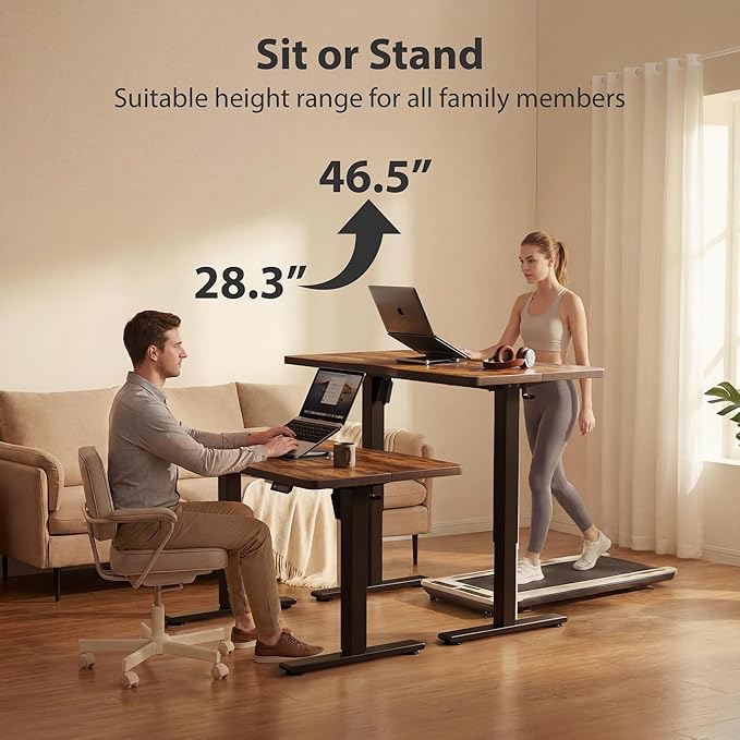 Cubiker Standing Desk, 40x24 Inches Sit Stand Home Office Desk, Electric Stand up Desk, Adjustable Desk with Splice Board, Black Frame/Rustic Brown Top - Image 6