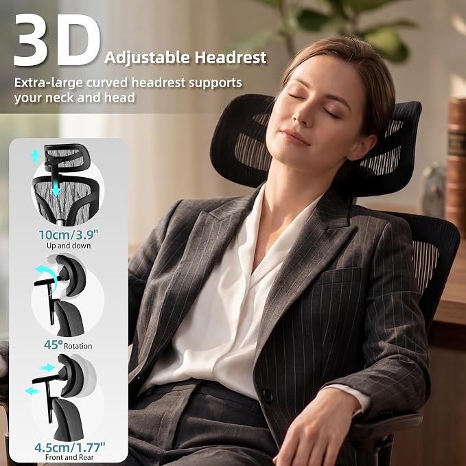 Ergonomic Office Chair with Footrest 4-Level Adjustable Lumbar Suppor | Big and Tall Office Chair t - 155° Tilt Lock and Wide Cushion - 3D Headrest & Armrests, High Back Home Desk Chair - Image 5