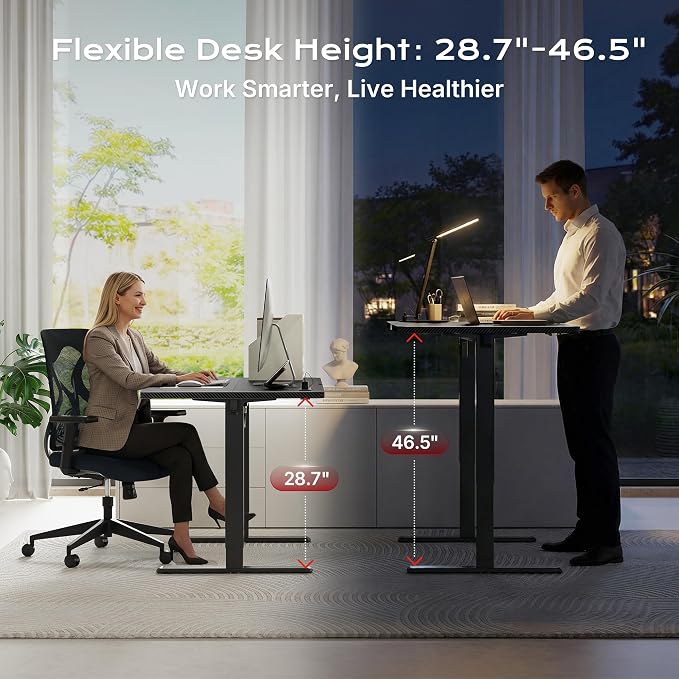 Huuger Electric Standing Desk with Power Outlets and USB-C Port, 47 X 24 Inch Height Adjustable Desk, Sit Stand Desk for Home Office, Computer & Gaming Desk with 4 Presets, Carbon Black - Image 3