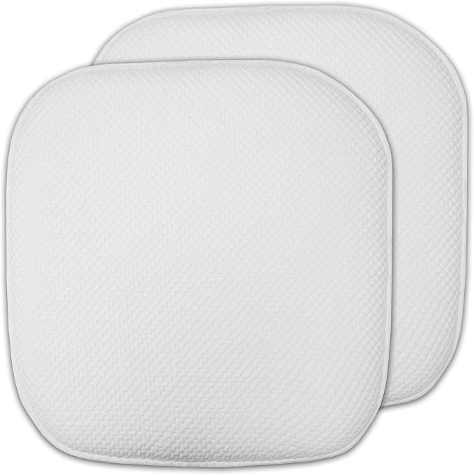 Sweet Home Collection Cushion Memory Foam Chair Pads Honeycomb Nonslip Back Seat Cover 16" x 16", 2 Pack, White by SweetHomeCollection