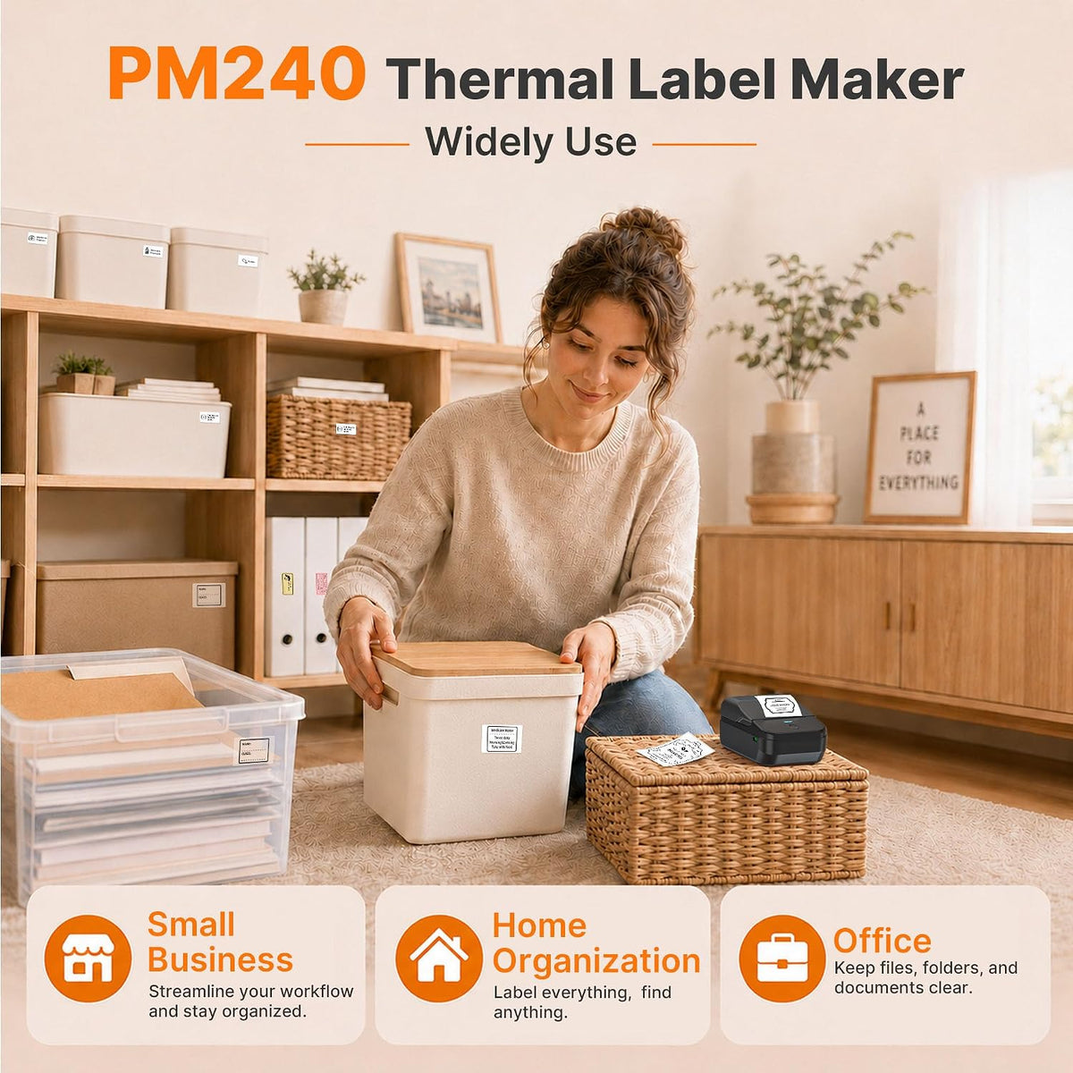 PM240 Label Maker Machine, Black, 3 Rolls with 40x30mm White Labels - Image 5