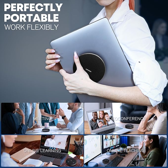 Conference Call Speaker and Microphone for Teams, Zoom, Home Office, Black | AI noise reduction, 360° voice pickup, 4-mic array, full-duplex, 16 ft range, Bluetooth, NFC, USB, up to 8 hours, mobile work - Image 6