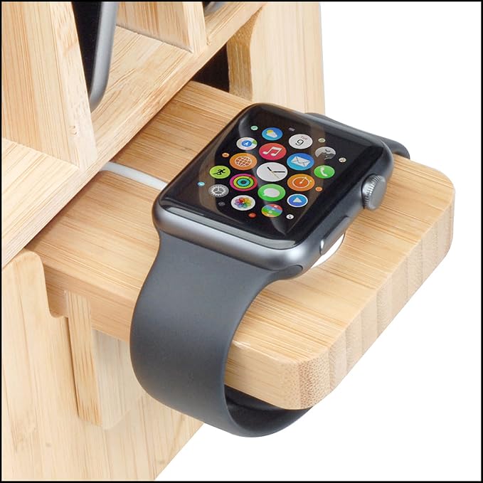MobileVision Bamboo Charging Station & Compatible Apple Watch Adapter Combo Multi Device Organizer for Apple Watch, Smartphones, Tablets, Laptops, and More - Image 2