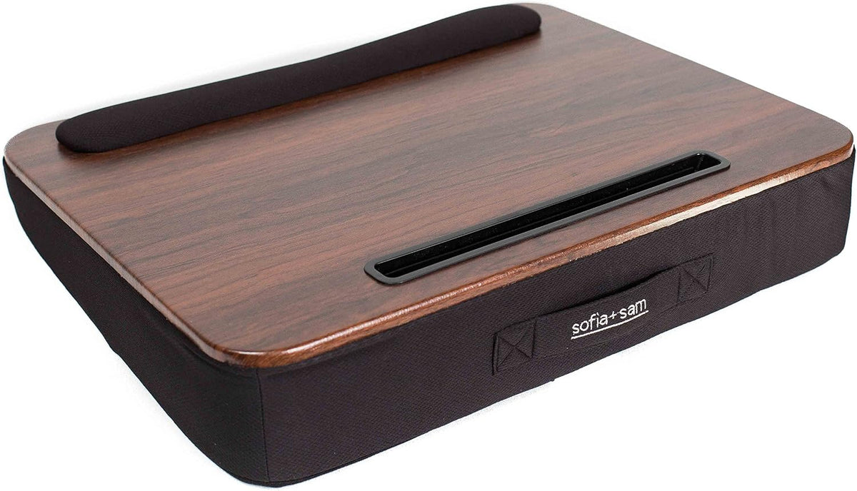 Multi Tasking Lap Desk with Memory Foam Cushion | Tablet Slot | Fits Laptops Up to 17" | Tablets Up to 9.6" | Black | Walnut Wood Top | Computer Lap Tray - Image 4