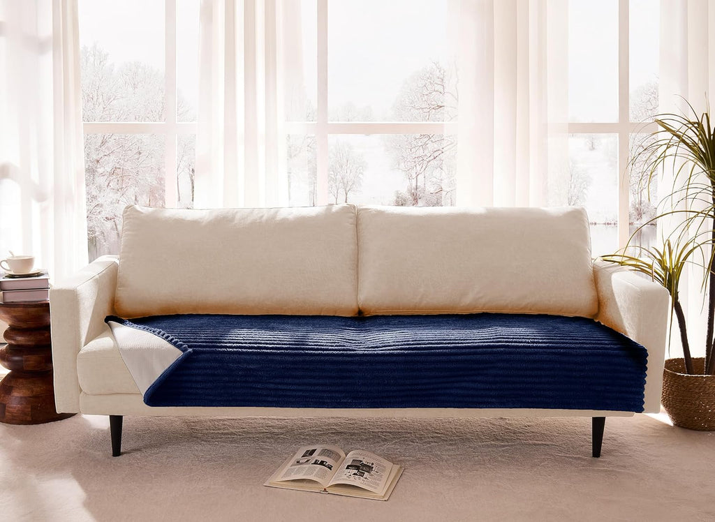 Dual Non-Slip Couch Cover for Dogs Waterproof, Fuzzy Soft Pet Couch Covers for Sofa 3 Cushion, Pet Friendly Soft Dog Bed Covers Sofa Cover Washable (Navy Blue, 33" x 75" 1 Pack) - Image 8