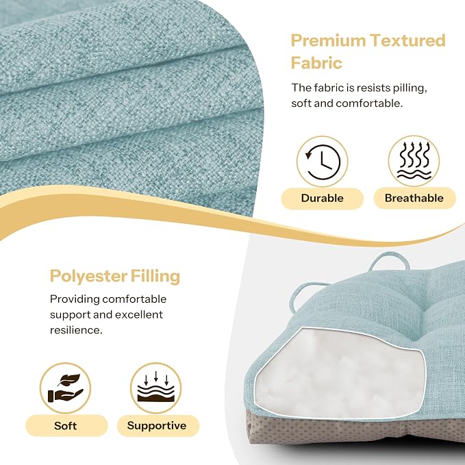 Chair Cushions for Dining Chairs Set of 2, 18"x18"x3", Aqua Blue | Non-Slip with Ties, Tufted, Faux Linen, Seat Cushions for Dining Room Kitchen Breakfast Nook Indoor Home Office Living Room - Image 3