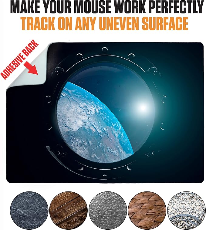 Mouse Pad Adhesive Bottom - Sticks to Any Surface - Portable - Webcam Covers and Screen Cleaner Included (Space Window) - Image 4