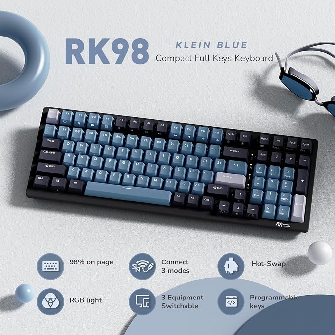 RK ROYAL KLUDGE RK98 Wireless Mechanical Keyboard, 100 Keys 98% Layout with Custom Switches Hot Swappable, Tri-Mode BT5.1/2.4G/USB-C Full Size Gaming Keyboard with Numpad RGB, Brown Switch - Image 2