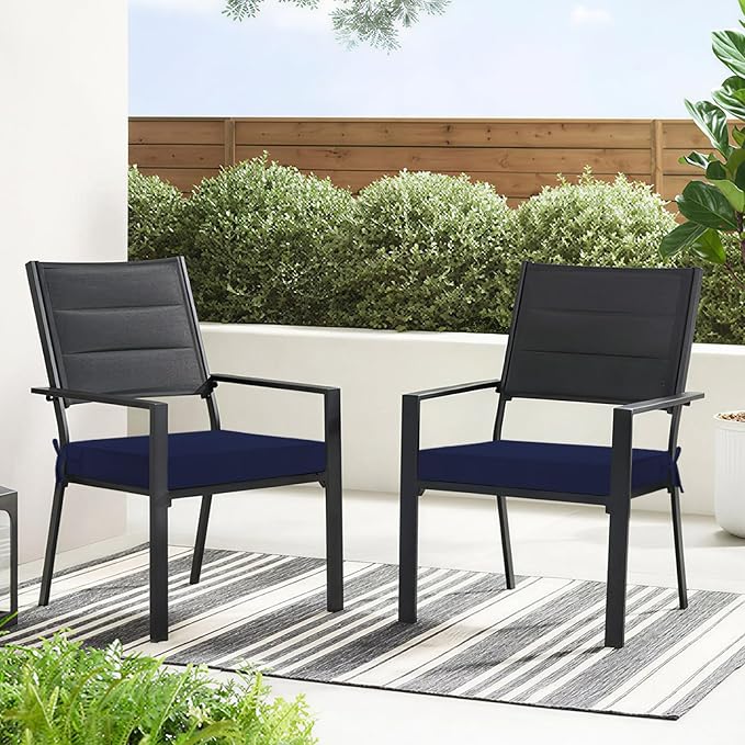 Basic Beyond Outdoor Chair Cushions for Patio Furniture, Waterproof Outdoor Seat Cushions Set of 4 18 x 18, Patio Chair Cushions Set of 4 with Ties and Handle, Navy - Image 8