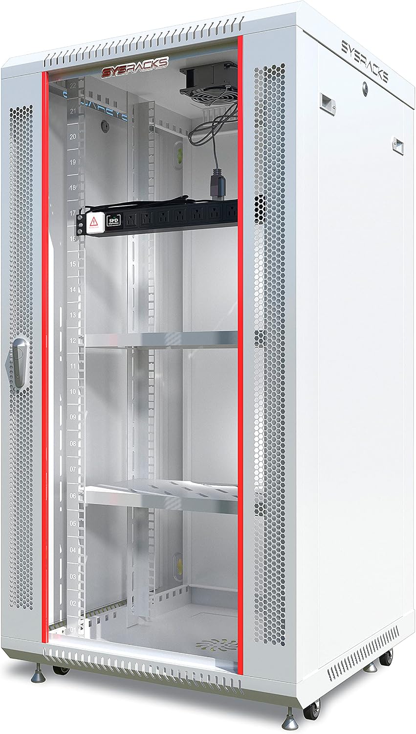 22U Wall Mount Server Rack Cabinet 24” Deep, 19” Network & AV Enclosure for Home Lab with Fan, PDU, 2 Shelves, Locking Glass Door by Sysracks