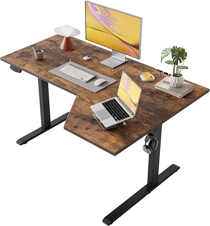 Agilestic 48 x 28 Inch Corner L Shaped Electric Standing Desk, Rustic Brown | Electric Height Adjustable, L-shape Workspace, Sturdy Steel Frame, Memory Preset, Hooks, 154 lbs, Easy Assembly, Splice Board by Agilestic