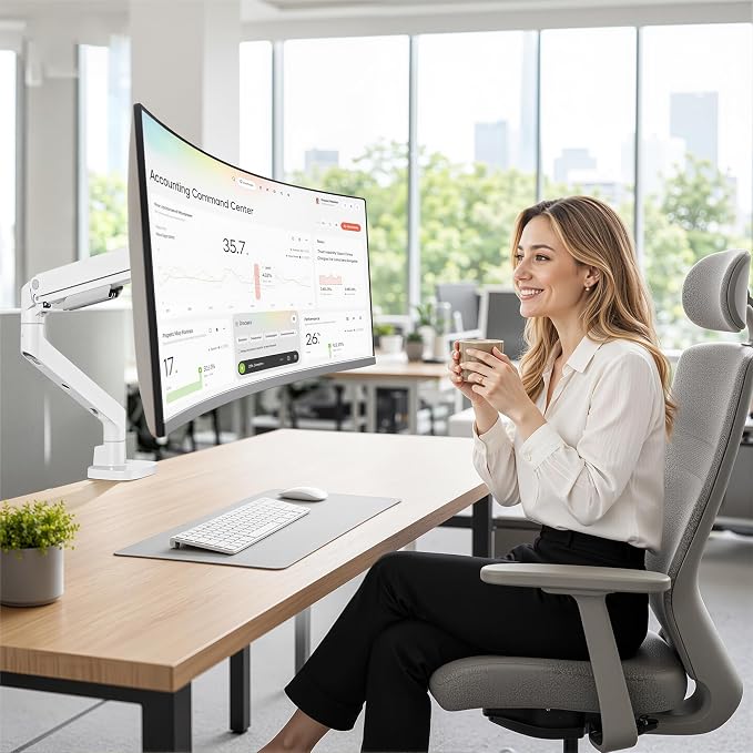 Heavy Duty Single Monitor Arm for 17-49 Inch,Holds 44 lbs, White | Ultrawide Monitor Mount, Adjustable Gaming Desk Mount for 75/100 Vesa Mount - Image 8