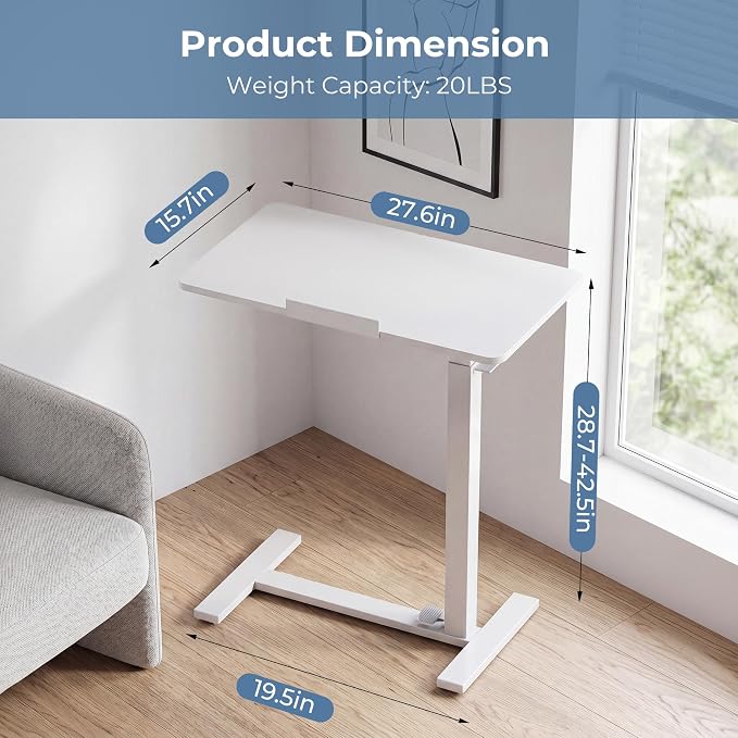 DUMOS Adjustable Rolling Desk, Standing Desks, Overbed Table | Mobile Hidden Wheels, Portable Laptop Computer Workstation, Bed Sofa Couch Use, Milk - Image 3