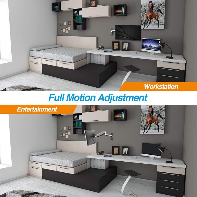 AVLT Single Extended Monitor Wall Mount for 13-32" Screens - Silver | Supports flat/curved/ultrawide screens up to 19.8 lbs. Smooth gas spring control, VESA 75x75/100x100 and clean cable routing - Image 4