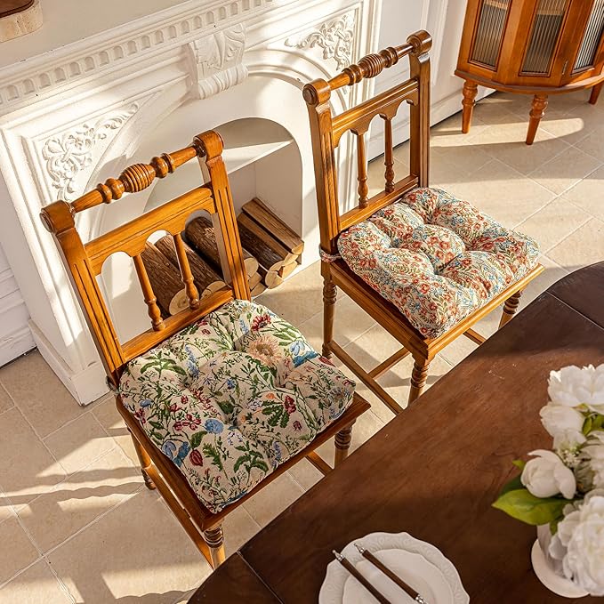 vctops Farmhouse Floral Print Chair Cushions with Ties U-Shaped Soft Comfortable Chair Pads Non Slip Seat Cushions for Indoor Dining Room and Kitchen Chairs (Flower H,16"x16") - Image 2