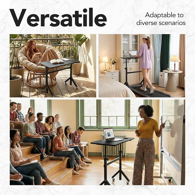 HUANUO 32'' Small Standing Desk Adjustable Heigh, Mobile Stand Up Desk with Wheels, Portable Rolling Desks for Walking Pad and Treadmill, Computer Laptop Desks for Home Office Space - Image 4