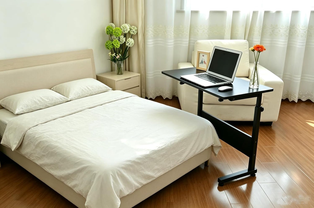Overbed Bedside Sofa Bed Table with Wheel Adjustable Swivel Top Home Office - Image 7