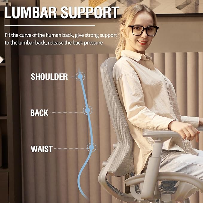 Mesh Office Chair,Ergonomic Computer Desk Chair,Sturdy Task Chair- Adjustable Lumbar Support & Armrests,Tilt Function,Comfort Wide Seat,Swivel Home Office Chair (Grey Frame Grey Mesh) - Image 5