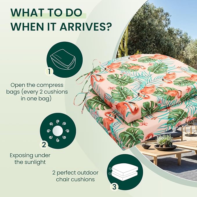 HARBOREST Outdoor Chair Cushions Set of 2, Water Resistant Patio Chair Cushions with Ties, Outdoor Seat Cushions for Patio Furniture, 17"x16"x2", Flamingo - Image 5