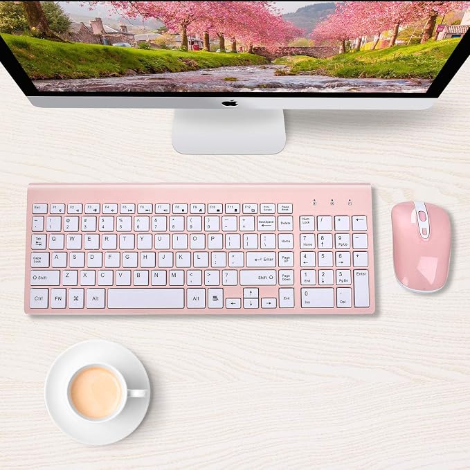 cimetech Wireless Keyboard and Mouse Combo, Compact Full Size Wireless Keyboard and Mouse Set 2.4G Ultra-Thin Sleek Design for Windows, Computer, Desktop, PC, Notebook, Laptop - Pink - Image 5