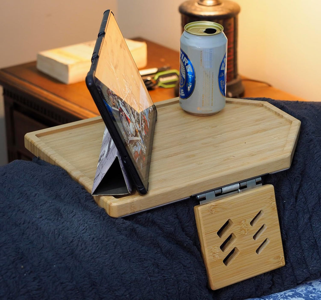 My Cozy Tray, Most Stable, Adjustable Legs for Narrow Or Wide Couch Arm, Better Leg Design, Stronger, Clip On, Bamboo, Camping/RV, College Dorm Essentials, Great Gifts, - Image 4