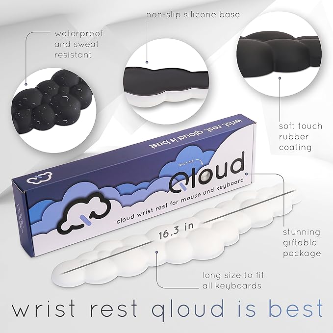 Black Cloud Keyboard Wrist Rest – Create-ables Qloud Black Wrist Rest for Computer Keyboard and Mouse, Ergonomic Memory Foam Wrist Pad with Non-Slip Base, Includes Cloud Mouse Pad - Image 3