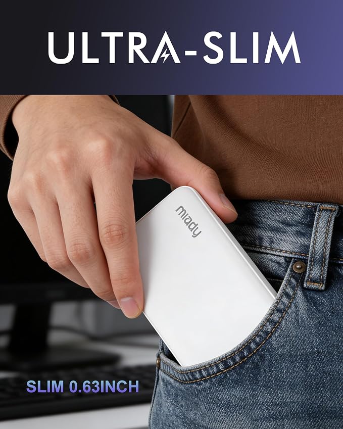 Miady 2-Pack Portable Charger, Slim 10000mAh Power Bank Travel Battery Pack | Dual USB丨3 Outputs 2 Inputs丨for Backpack Travel Camping丨Slim丨Compatible with iPhone Android etc丨Flight-Safe丨37Wh丨Green+Purple - Image 5
