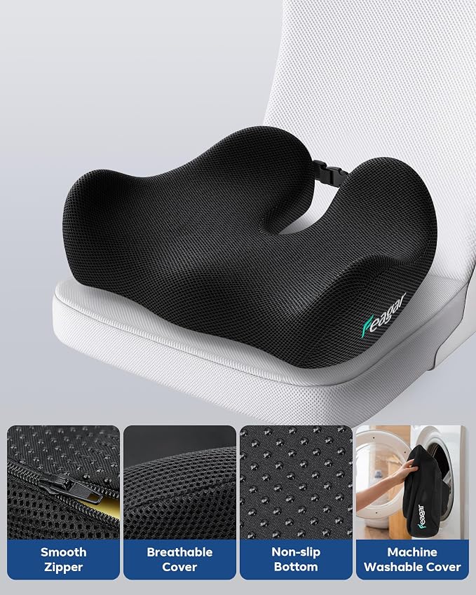 Seat Cushion for Office Chair - Memory Foam Tailbone Cushion | for Desk Chair, Car Seat and Wheelchair - Ergonomic Chair Pad for Hip and Lower Back Comfort - Washable Mesh Cover - Image 7