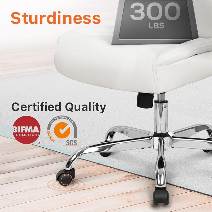 NEO CHAIR Office Desk Chair, High Back PU Leather with Flip-up Arms, White | Ergonomic Tall Computer Desk Chair Comfy, Height Adjustable, Swivel Rolling Wheels for Office Home Gaming Study - Image 8