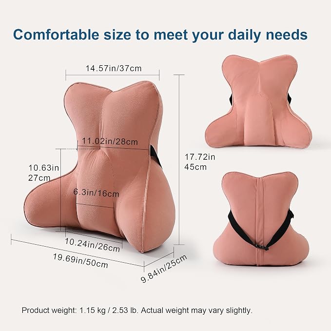 Lumbar Support Pillow (Pat. Pend) for Office Chair, Couch, Recliner & Car Seat, Ergonomic Back Support Cushion for Lower Back Pain Relief, Washable Lumbar Pillow, Blush Pink - Image 2