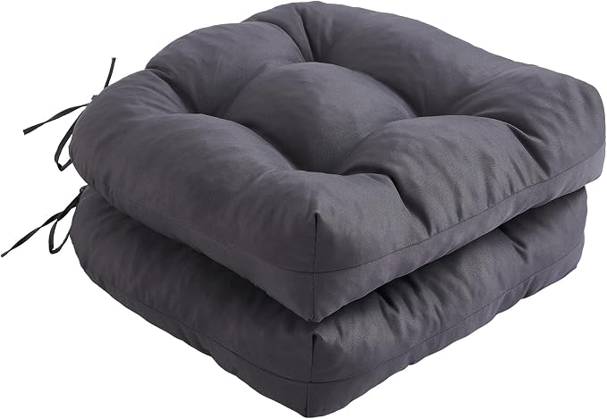 IPYNBAP Outdoor Chair Cushions Set of 2, Patio Chair Cushions with Ties,19x19+5” Tufted Outdoor Seat Cushions, Waterproof Patio Furniture Cushions, Outdoor Dining Chair Pads, Dark Grey by IPYNBAP