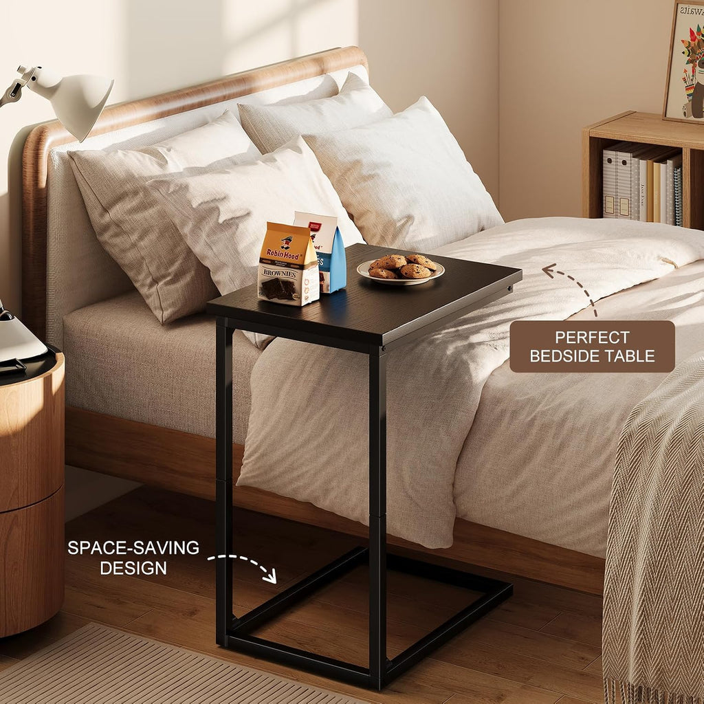 C Shaped End Table, TV Tray for Couch, Small Side Table with Metal Frame, for Living Room Bedroom|Saving Spaces, Sofa Side Table(Black) - Image 6