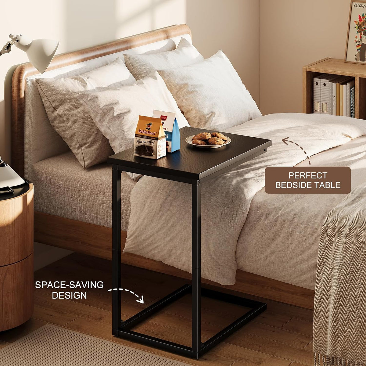C Shaped End Table, TV Tray for Couch, Small Side Table with Metal Frame, for Living Room Bedroom|Saving Spaces, Sofa Side Table(Black) - Image 6