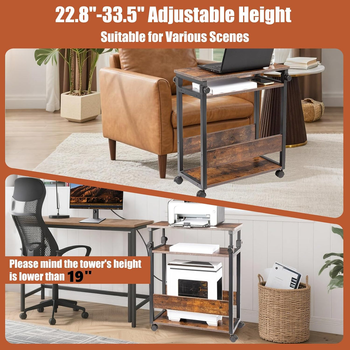 Height Adjustable Computer Tower Stand, Top Adjustable 24"Wx12"Dx23"-38"H - Image 4