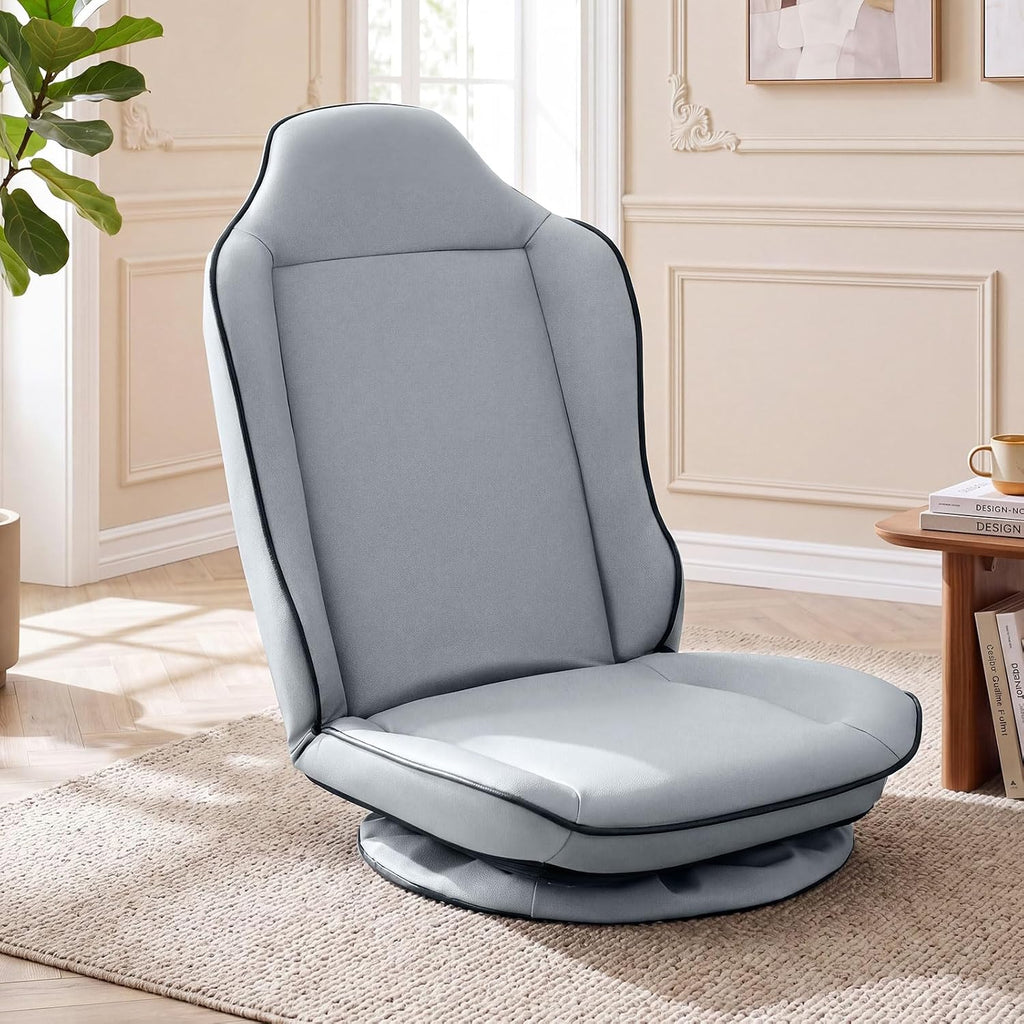 GIANTEX 360° Swivel Floor Gaming Chair with 5-Level Adjustable Backrest, Foldable Reclining Lounge Chair with Padded Seat Cushion, Lazy Floor Sofa for Reading, Working, Watching TV (Gray) - Image 7