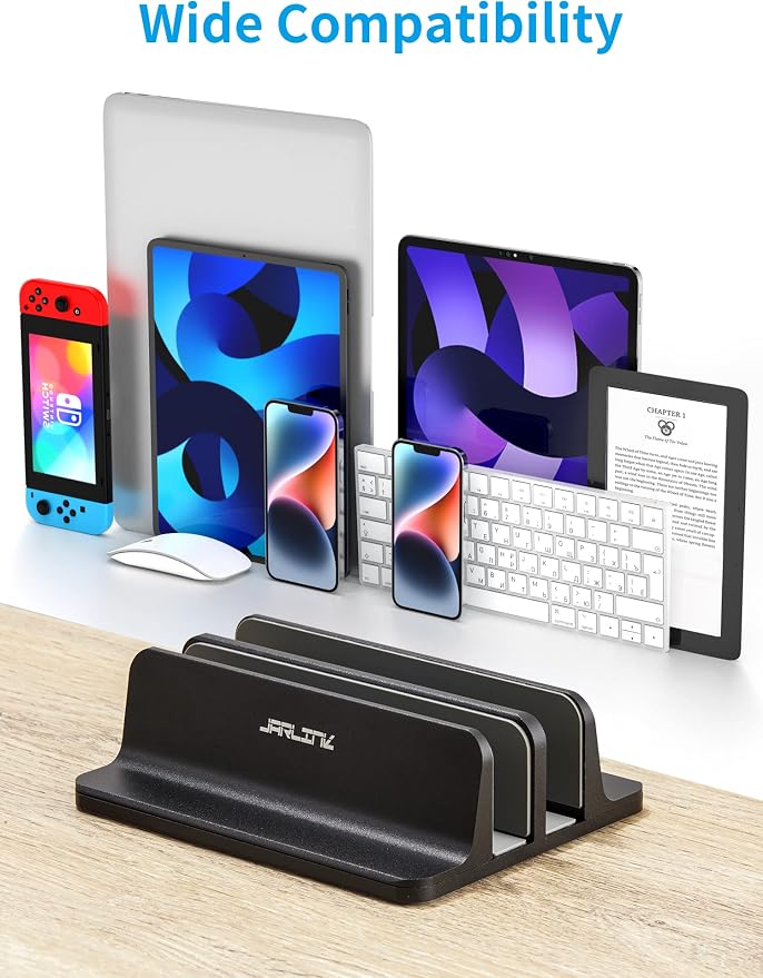JARLINK Double Vertical Laptop Stand, Adjustable Aluminum Desk Dock, Black | Vertical Laptop Holder Fits up to 17.3" Notebooks, Space-saving Desktop Organizer for MacBook, Surface, Dell & Gaming Laptops - Image 2