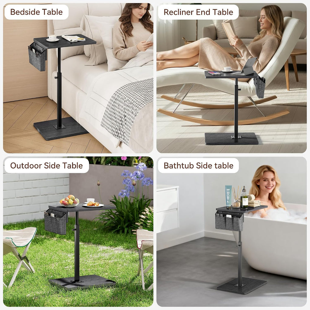 Sofa Armrest Tray Table for Couch, 360° Swivel Height Adjustable TV Tray Table for Small Spaces, Snack Side Table for Couch, Bed, Chair, C Shaped End Side Table for Eating, Reading, Laptop - Image 7