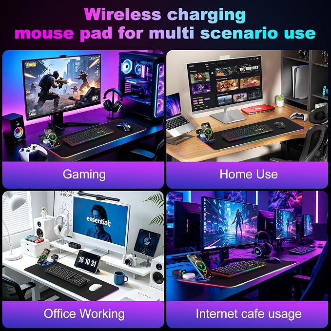 Wireless Charging RGB Gaming Mouse Pad with Foldable Phone Holder, Black | Charging Desk Mat, Large Desk Mat with Waterproof Surface, Ultra-Smooth Surface and Non-Slip Base for Gaming & Office - Image 9