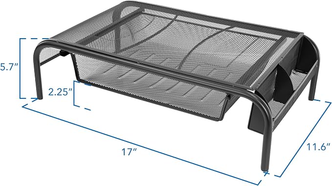 Mount-It! Metal Mesh Monitor Stand with Drawer, Ergonomic Desk Organizer and Riser for Monitors and Laptops, Desktop Stand with Extra Storage and Side Pocket, Black - Image 8