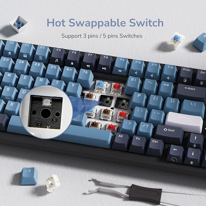 RK ROYAL KLUDGE RK98 Wireless Mechanical Keyboard, 100 Keys 98% Layout with Custom Switches Hot Swappable, Tri-Mode BT5.1/2.4G/USB-C Full Size Gaming Keyboard with Numpad RGB, Brown Switch - Image 4