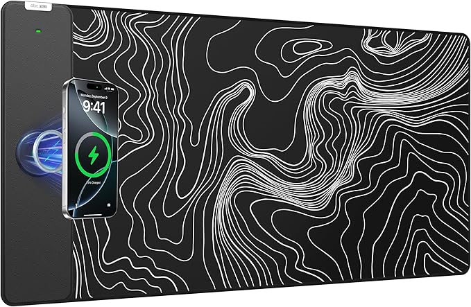 Magnetic Wireless Charging Mouse Pad, 31.5"x15.8" Large Desk Mat | Waterproof Mousepad, Smooth Glide, Stitched Edge, Non-Slip Rubber Base, Desk Pad Computer Keyboard Mat, No Adapter by abcmat