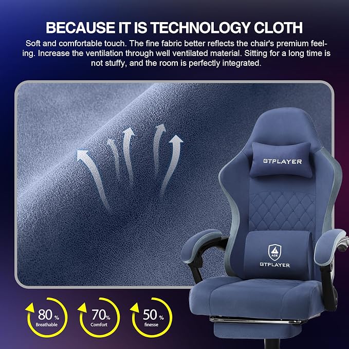 GTPLAYER Gaming Chair, Computer Office Chair with Pocket Spring Cushion, Linkage Armrests and Footrest, High Back Ergonomic Computer Chair with Lumbar Support Task Chair with Footrest(Blue) - Image 6