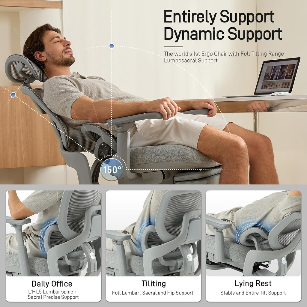 FLOW360 Ergonomic Mesh Office Chair with Footrest, Big&Tall Chair Gray MS - Image 4