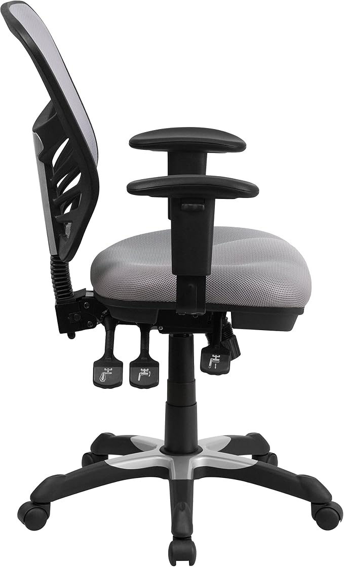 Flash Furniture Mid-Back Gray Mesh Multifunction Executive Swivel Ergonomic Office Chair with Adjustable Arms | Adjustable Armrests, 360° Swivel, Height Adjustable, Commercial Grade - Image 6