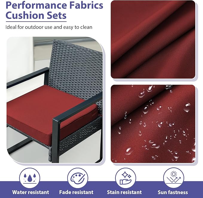 IPYNBAP Outdoor Chair Cushions Set of 4 -Waterproof Outdoor Seat Cushions for Patio Furniture, Patio Chair Cushion with Handle and Ties, Out Door Chair Pads,17x16x2-Square, Burgundy - Image 3