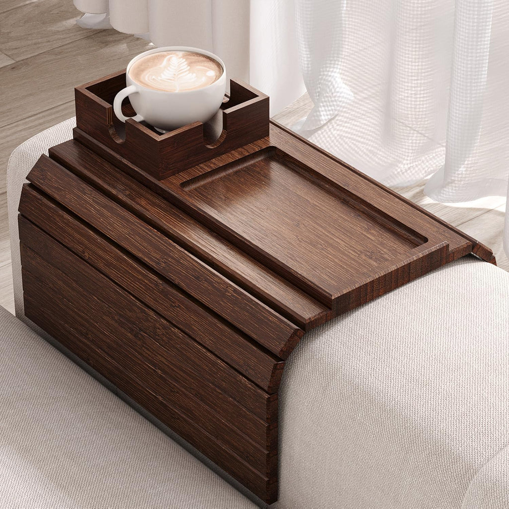 Fibogollo Bamboo Foldable Sofa Arm Tray with Square Cup Holder（Brown） by Fibogollo